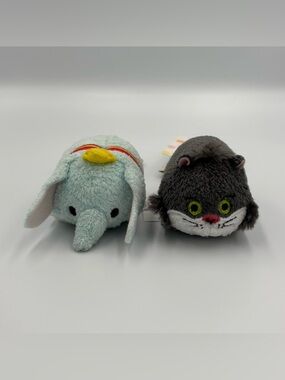 NEW RARE Retired Disney Store Mini Tsum Tsum Plush Toy Lot- Dumbo + Lucifer